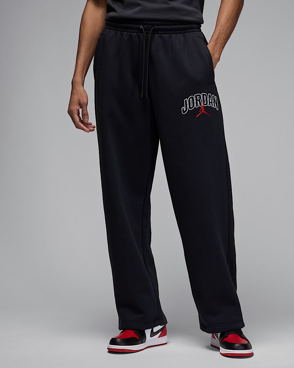 Jordan Brooklyn Fleece Men's Oversized Open-Hem Trousers - Black/Gym Red