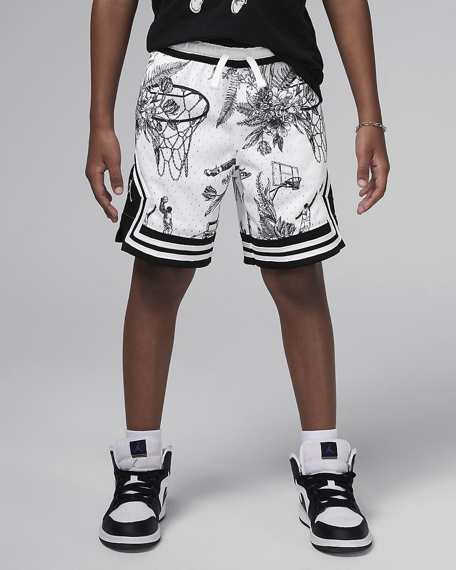 Jordan Dri-FIT Little Kids' MJ Printed Sport Diamond Shorts - White/Black