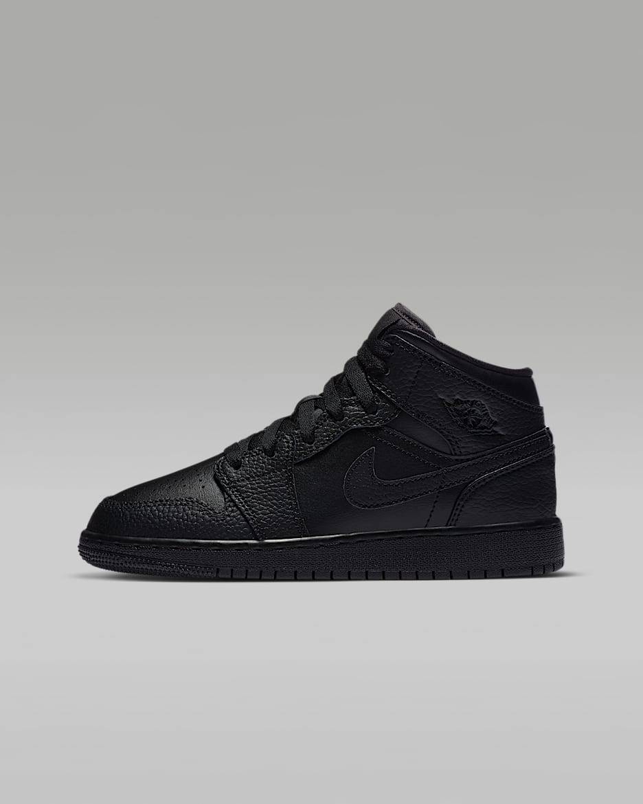 Jordan 1 Mid Big Kids' Shoes - Black/Black/Black