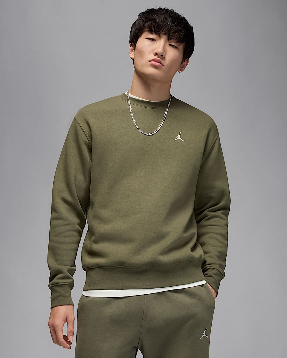 Jordan Brooklyn Fleece kerek nyakkivágású férfipulóver - Medium Olive/Sail