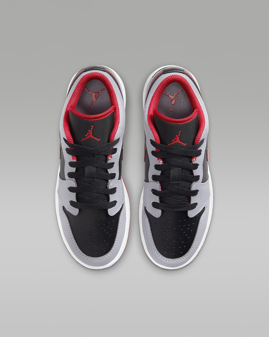 Air Jordan 1 Low Kinderschoen - Zwart/Cement Grey/Wit/Fire Red