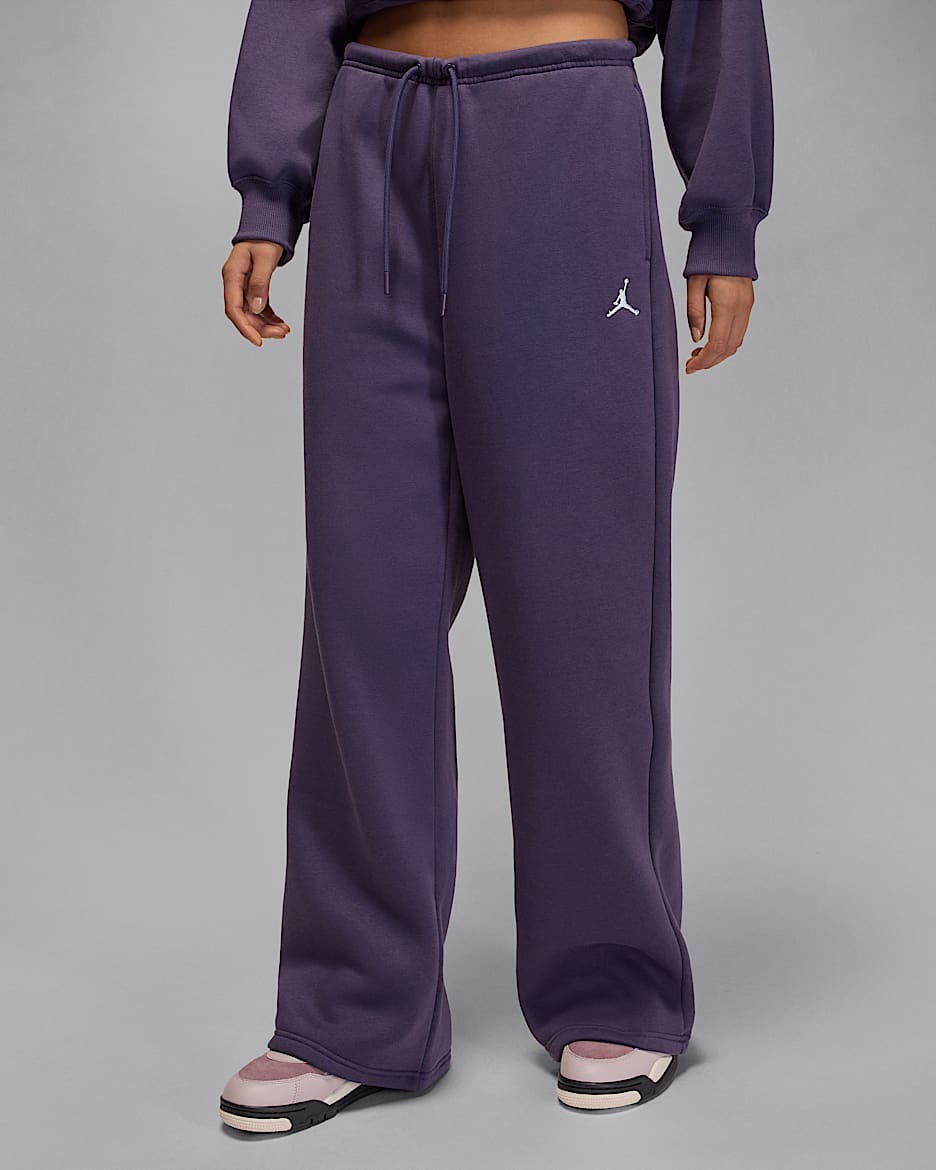 Jordan Brooklyn Fleece Pantalons amb vora oberta - Dona - Dark Raisin/Blanc