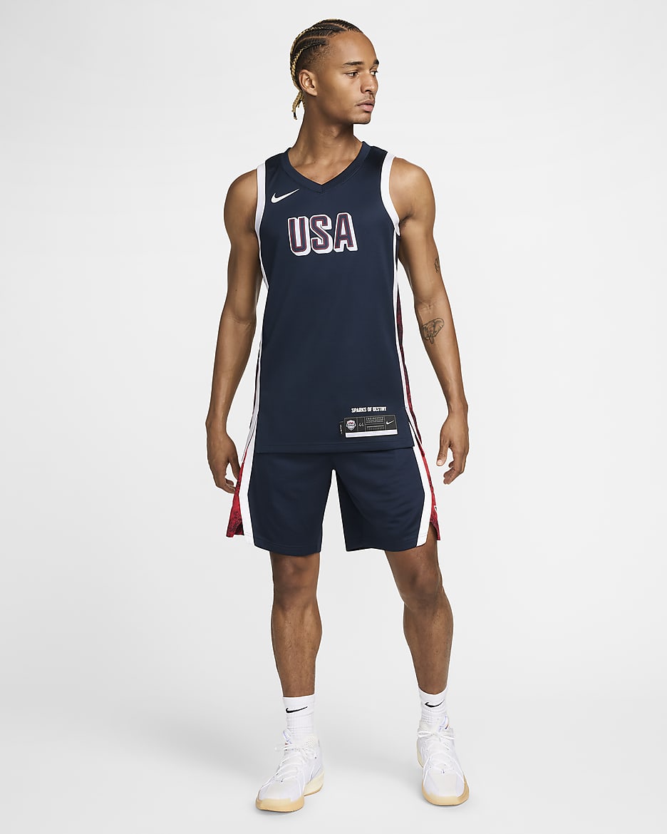 Camisola de basquetebol Nike USAB Limited Road para homem - Obsidian/Branco