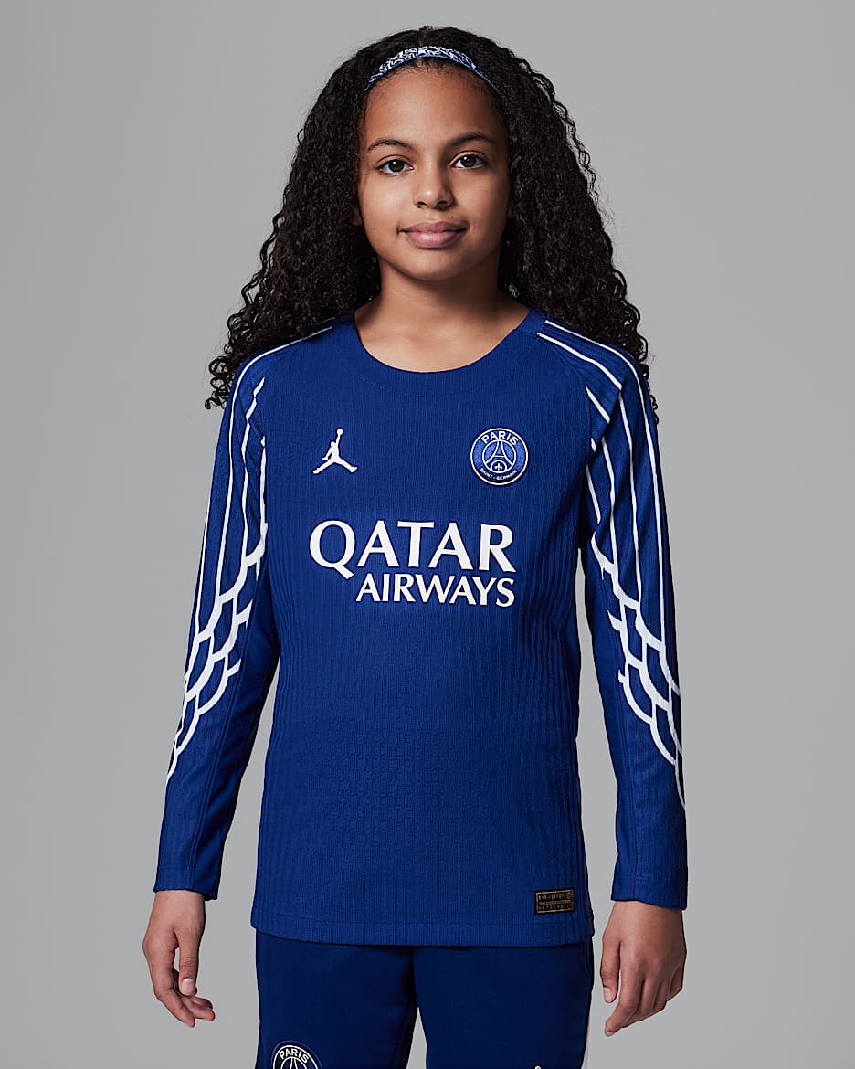 4e maillot de foot à manches longues authentique Jordan Dri-FIT ADV Paris Saint-Germain 2024/25 Match pour ado - Blue Void/Phantom/Phantom