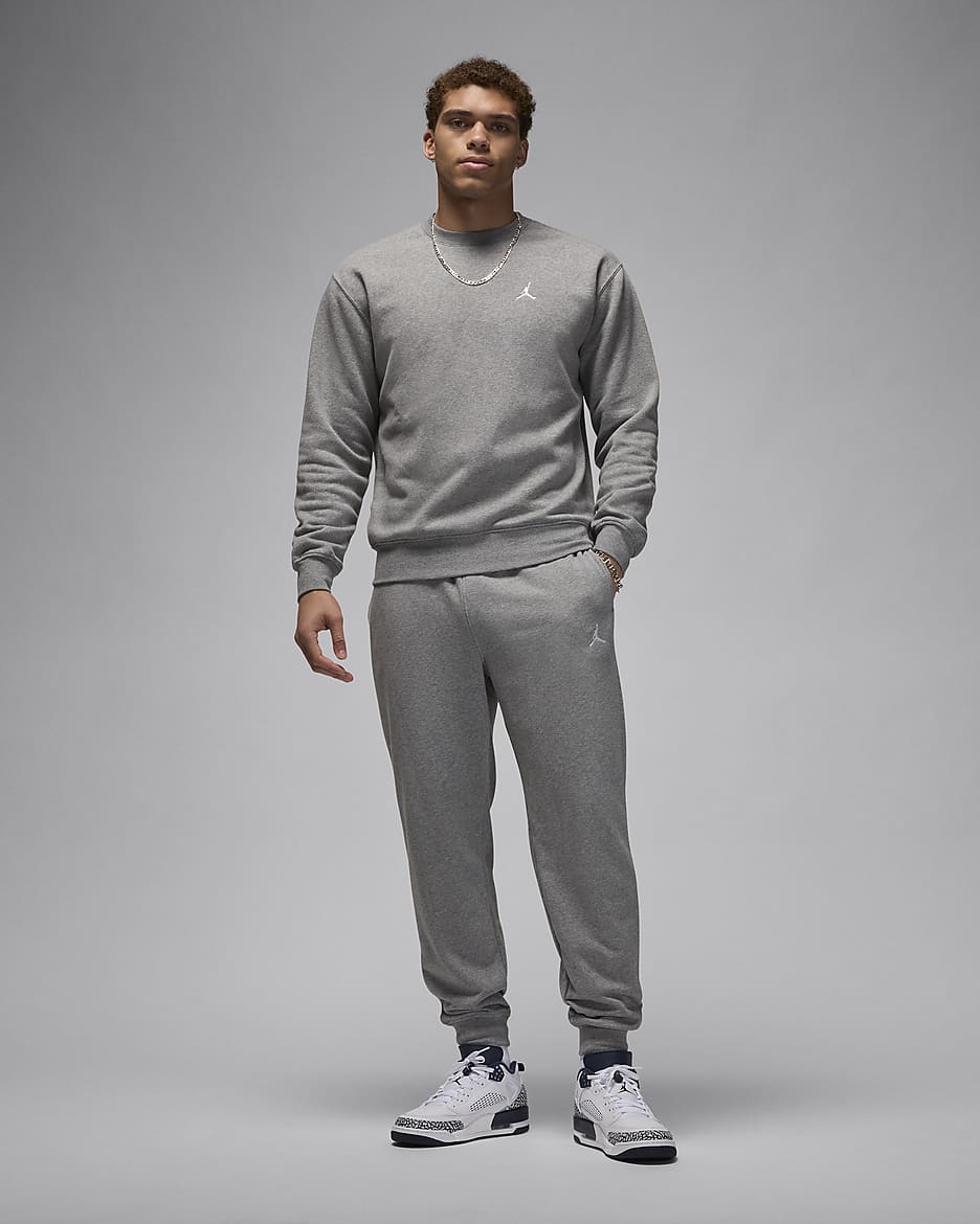 Jordan Brooklyn Fleece kerek nyakkivágású férfipulóver - Carbon Heather/Fehér