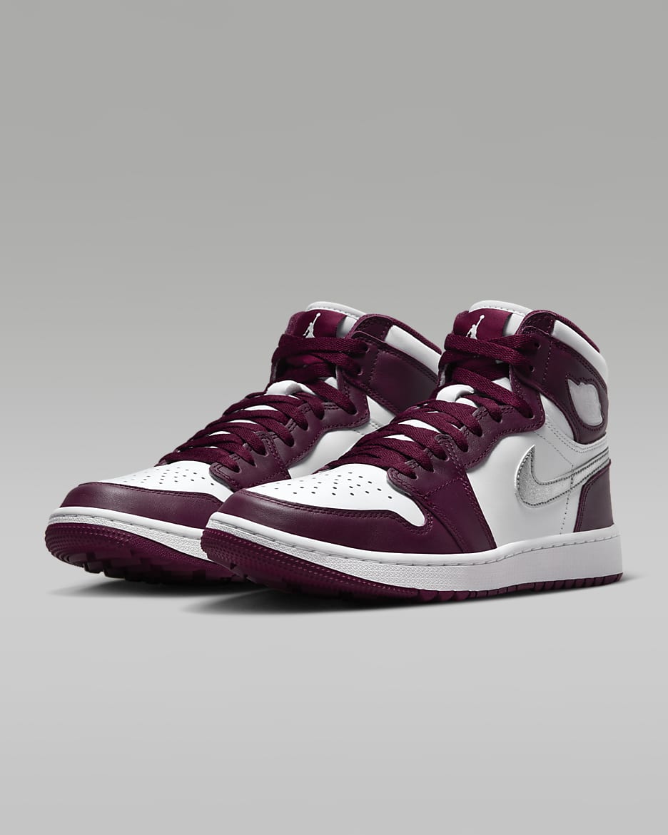 Air Jordan I High G Men's Golf Shoes - White/Bordeaux/Metallic Silver