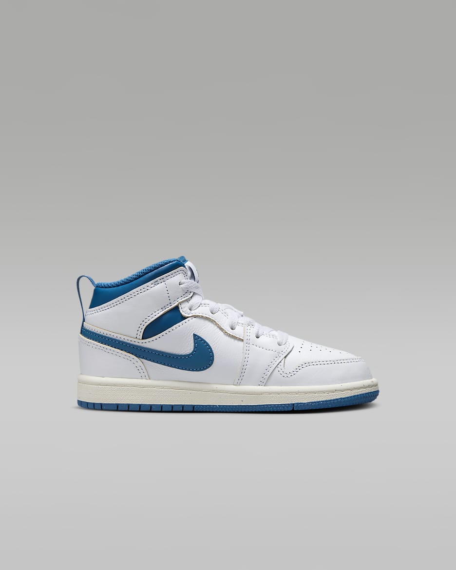 Jordan 1 Mid SE Younger Kids' Shoes - White/Sail/Industrial Blue