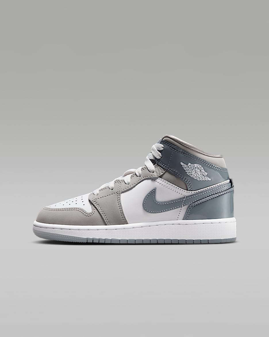 Air Jordan 1 Mid SE Big Kids' Shoes - White/Medium Grey/Cool Grey