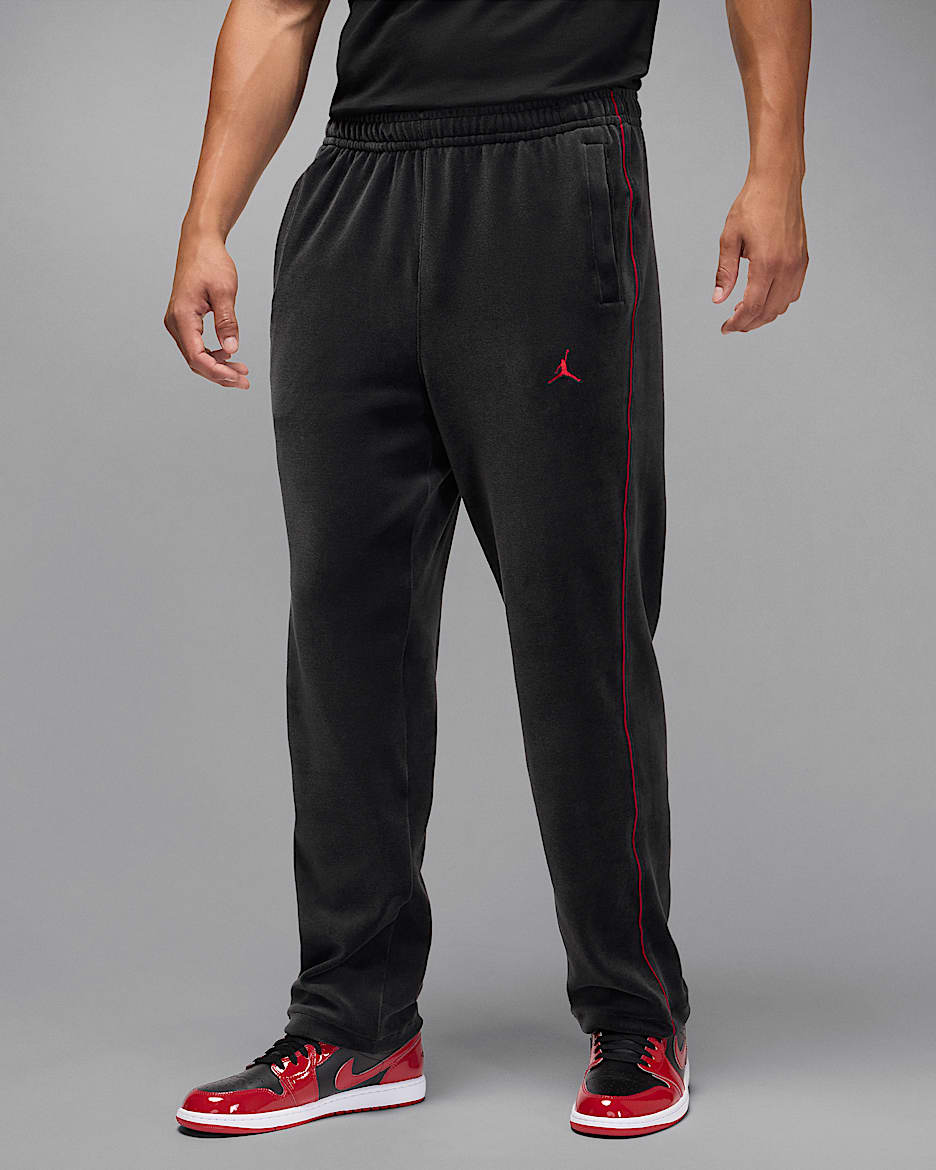 Jordan Brooklyn Men's Velour Tracksuit Bottoms - Black/Gym Red