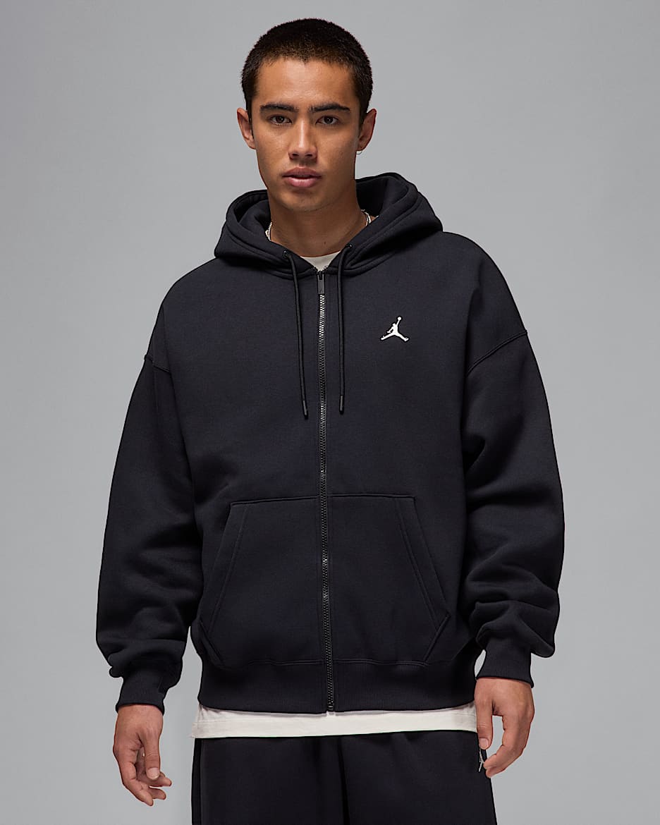 Jordan Brooklyn Fleece oversized hoodie met rits over de hele lengte voor heren - Zwart/Sail
