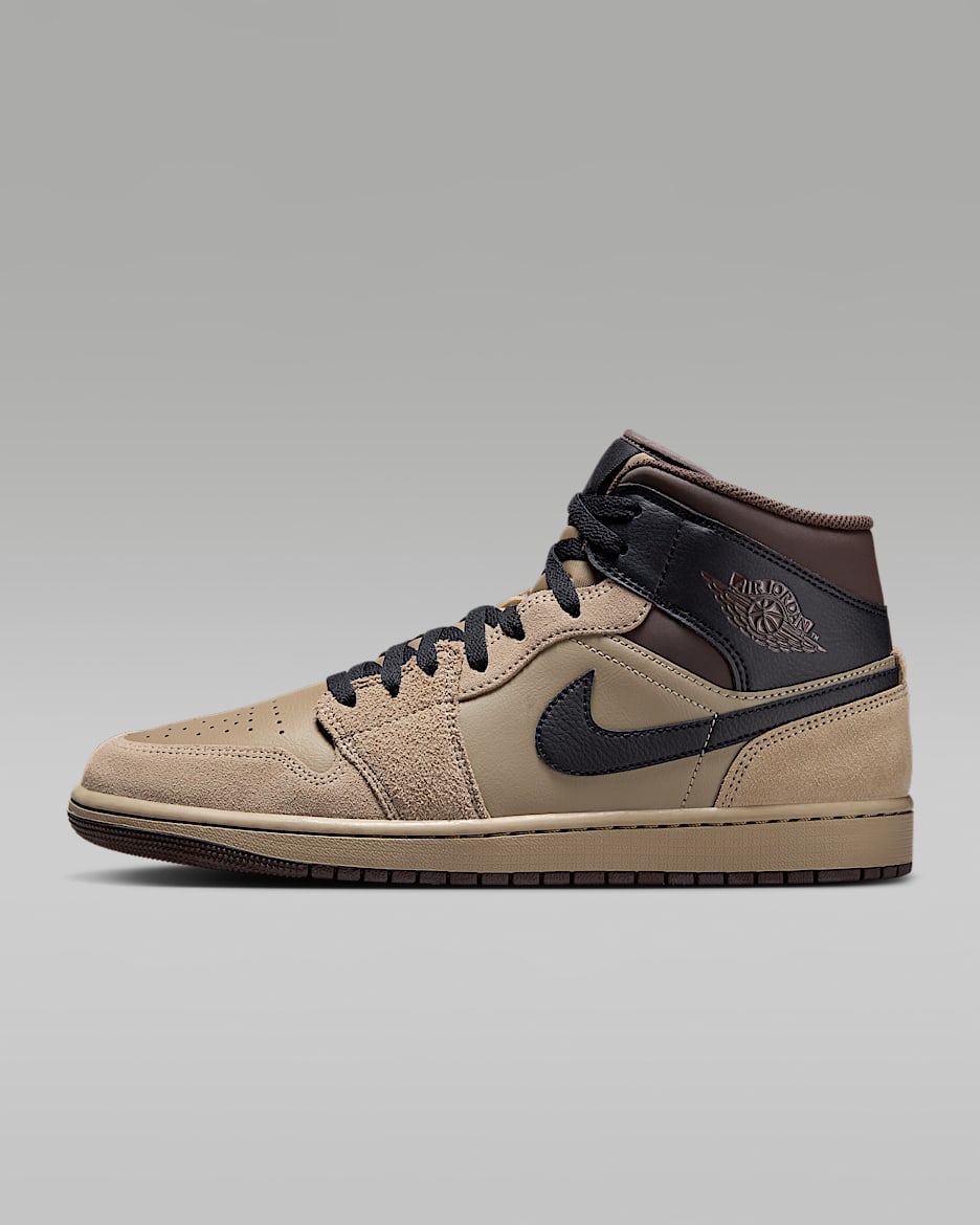 Sapatilhas Air Jordan 1 Mid para homem - Caqui/Castanho Baroque/Castanho Gum claro/Preto