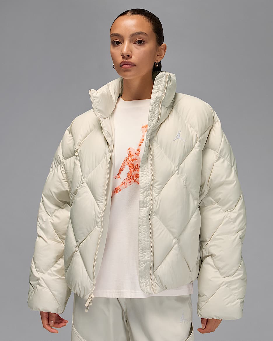 Chamarra acolchada para mujer Jordan Brooklyn - Marrón verdoso claro/Blanco