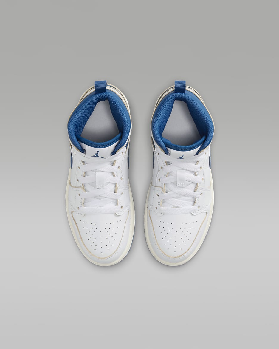 Jordan 1 Mid SE Younger Kids' Shoes - White/Sail/Industrial Blue