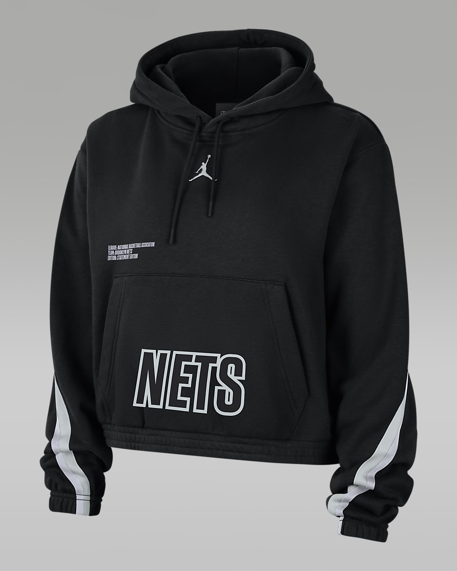 Sudadera con gorro sin cierre Jordan de la NBA de tejido Fleece para mujer Brooklyn Nets Courtside Statement Edition - Negro