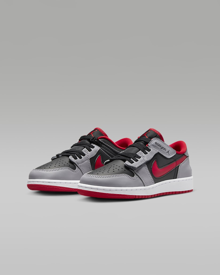 Air Jordan 1 Low FlyEase Older Kids' Shoes - Black/Cement Grey/White/Fire Red