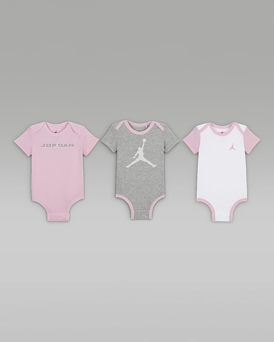 Jordan Brooklyn Essentials Baby (0–9M) Bodysuits (3-Pack) - Pink Foam