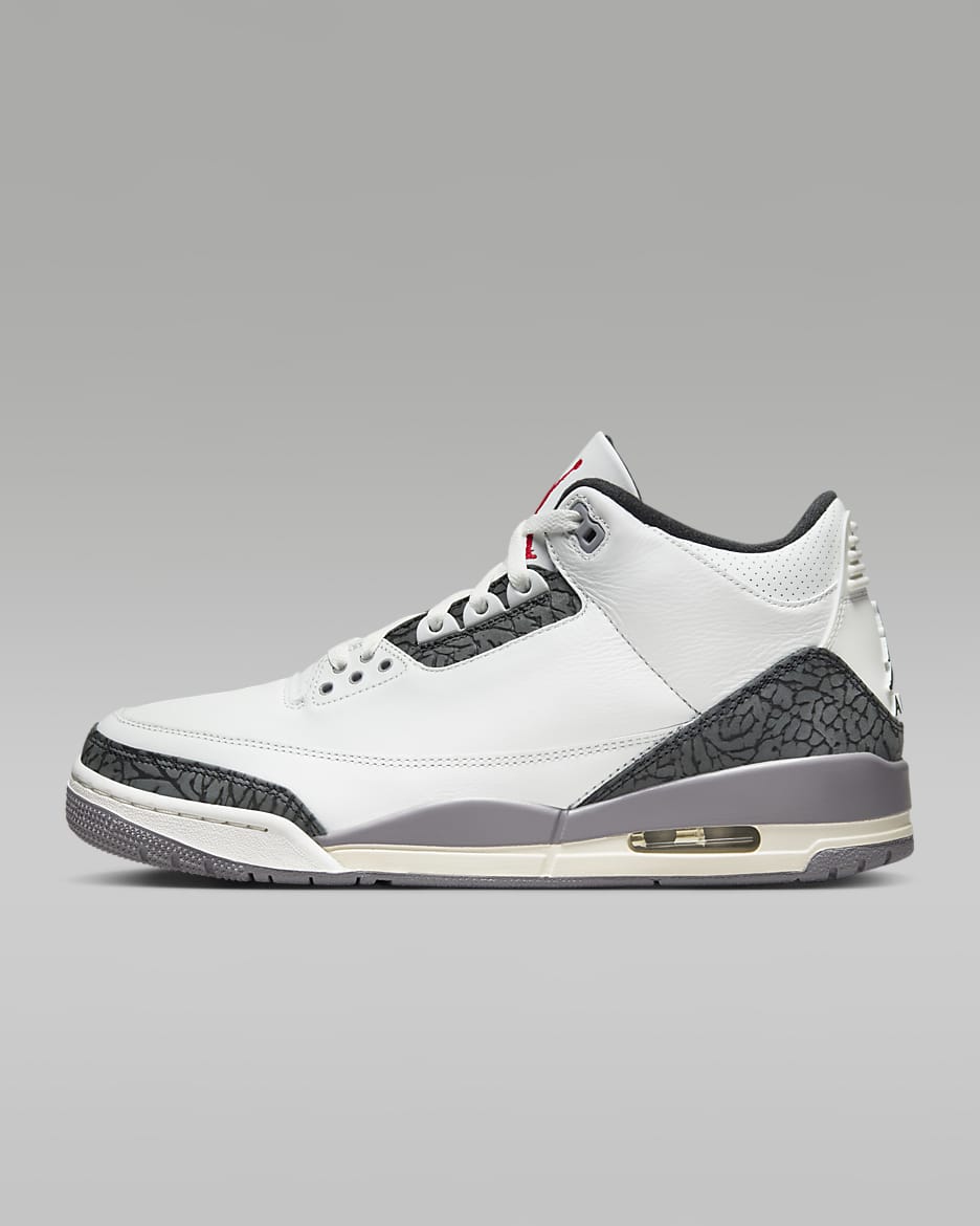 รองเท้าผู้ชาย Air Jordan 3 Retro "Cement Grey" - Summit White/Cement Grey/ดำ/Fire Red