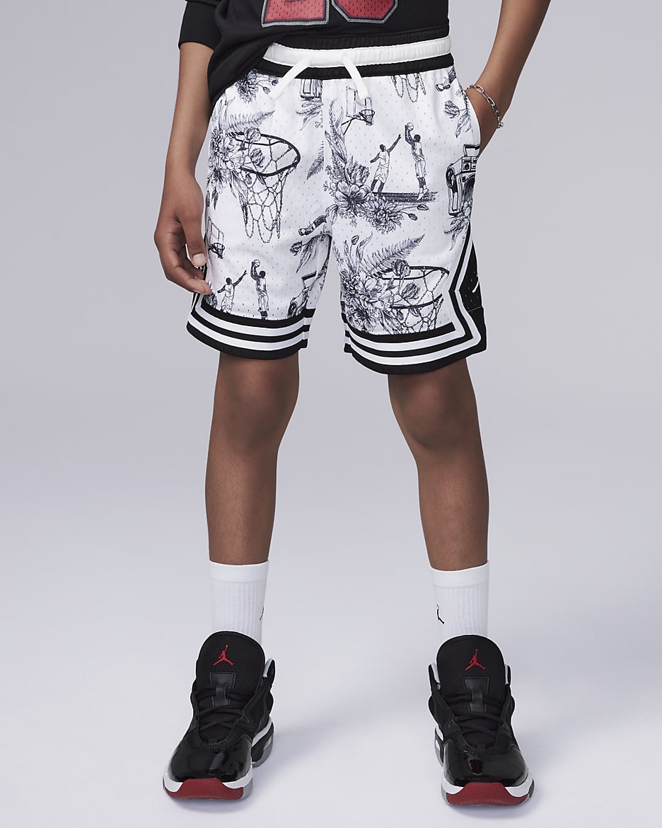 Jordan Dri-FIT Older Kids' MJ Printed Sport Diamond Shorts - White/Black