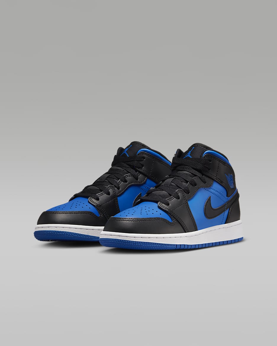 Scarpa Air Jordan 1 Mid - Ragazzi - Nero/Nero/Bianco/Royal Blue