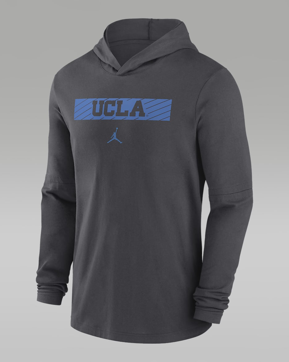 Playera de manga larga universitaria Jordan Dri-FIT con gorro para hombre UCLA Bruins Sideline - Antracita