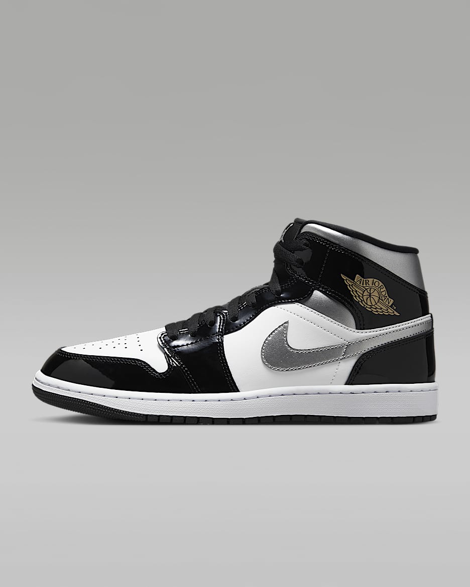 Air Jordan 1 Mid SE Men's Shoes - Black/White/Metallic Gold/Metallic Silver