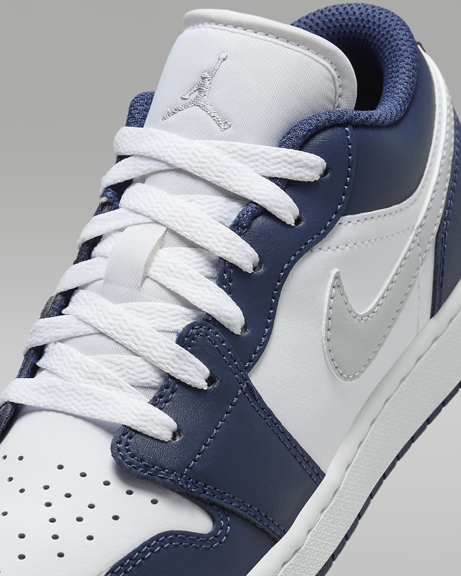 Chaussure Air Jordan 1 Low pour Enfant plus âgé - Blanc/Midnight Navy/Wolf Grey