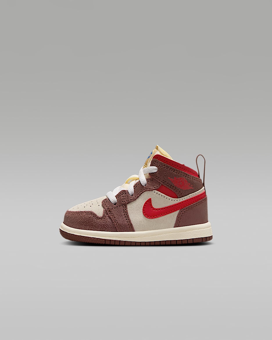Jordan 1 Mid SE Baby/Toddler Shoes - Coconut Milk/Dark Pony/Pale Vanilla/Varsity Red
