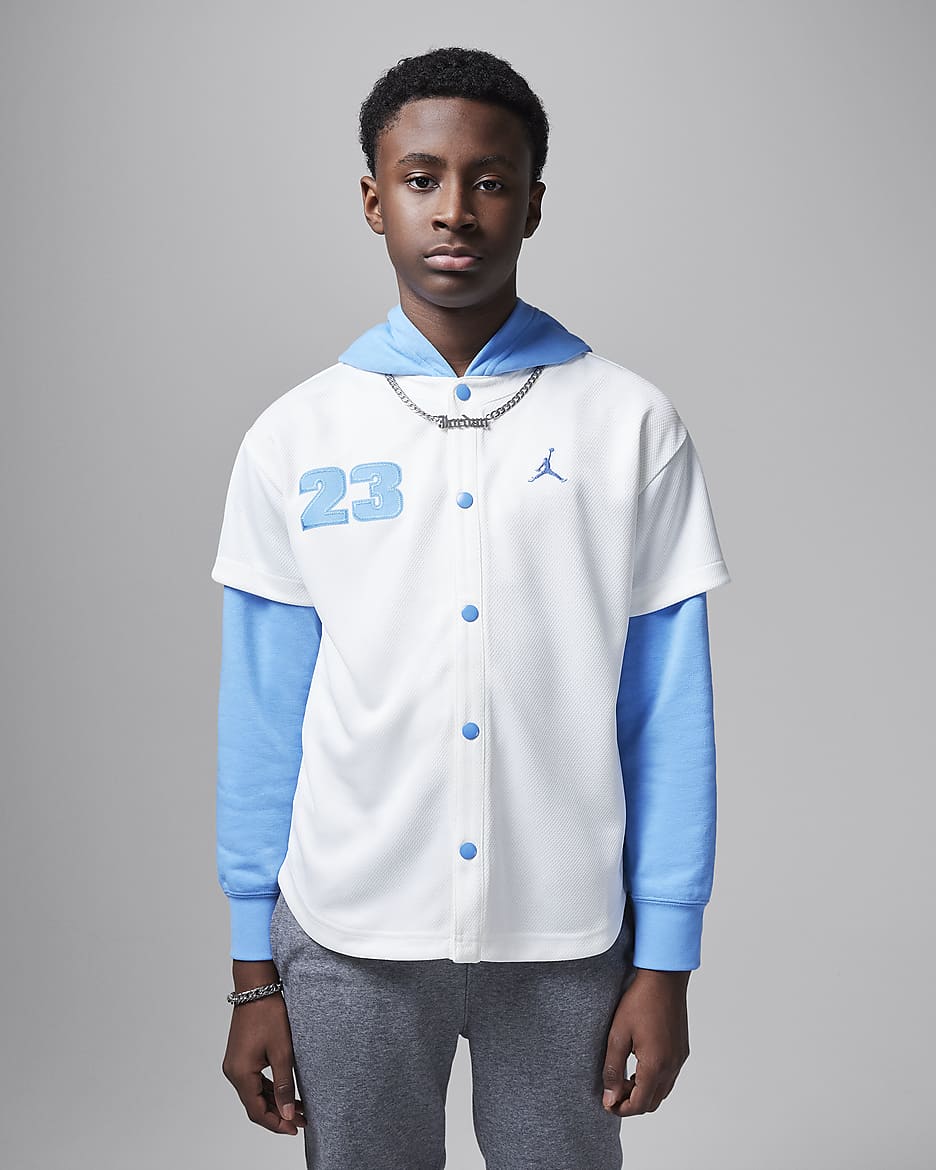 Bluza baseballowa z kapturem dla dużych dzieci Jumpman Jordan - Sail