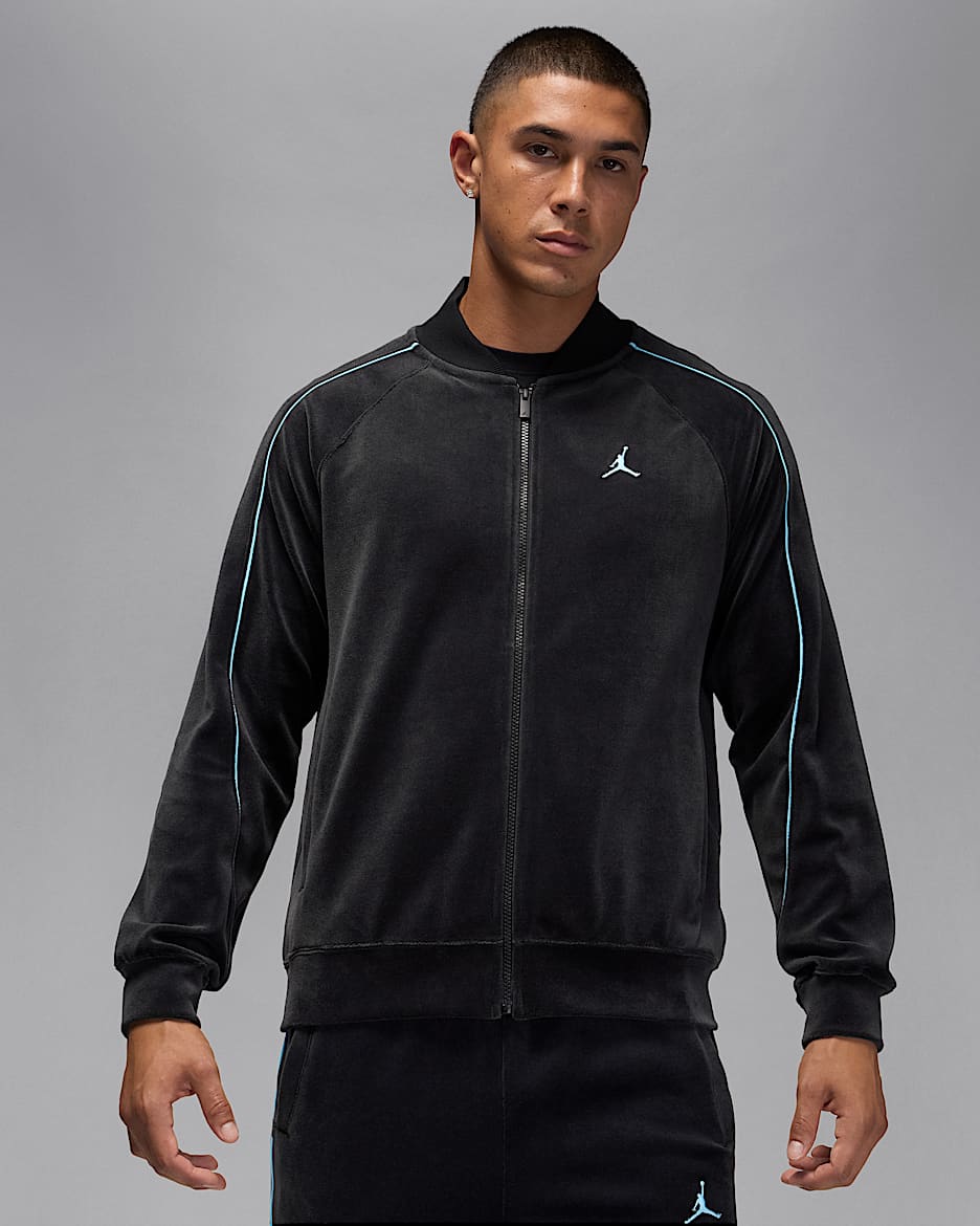 Jordan Brooklyn Men's Velour Track Jacket - Black/Blue Chill