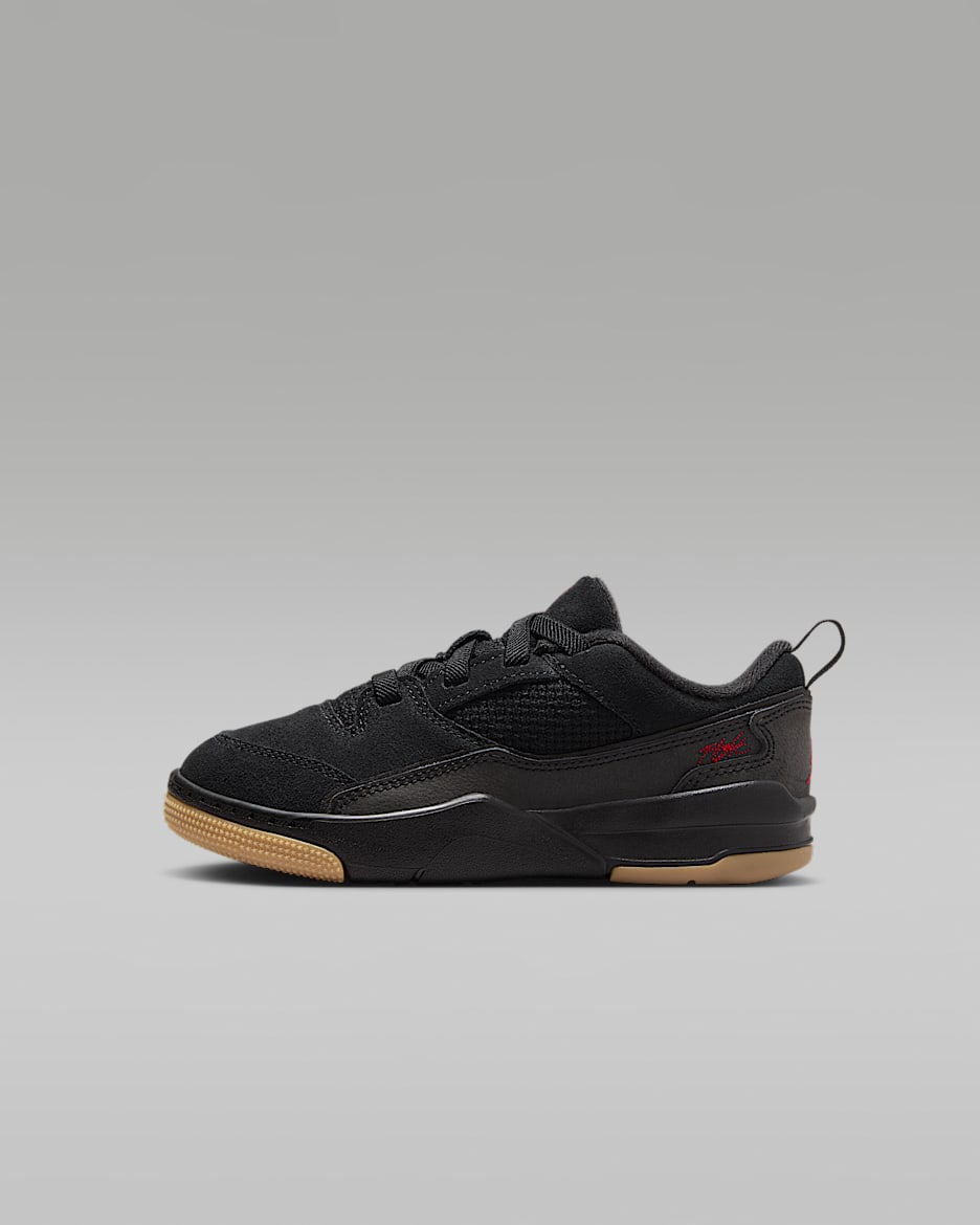 Jordan Flight Court Younger Kids' Shoes - Black/Gum Medium Brown/Varsity Red