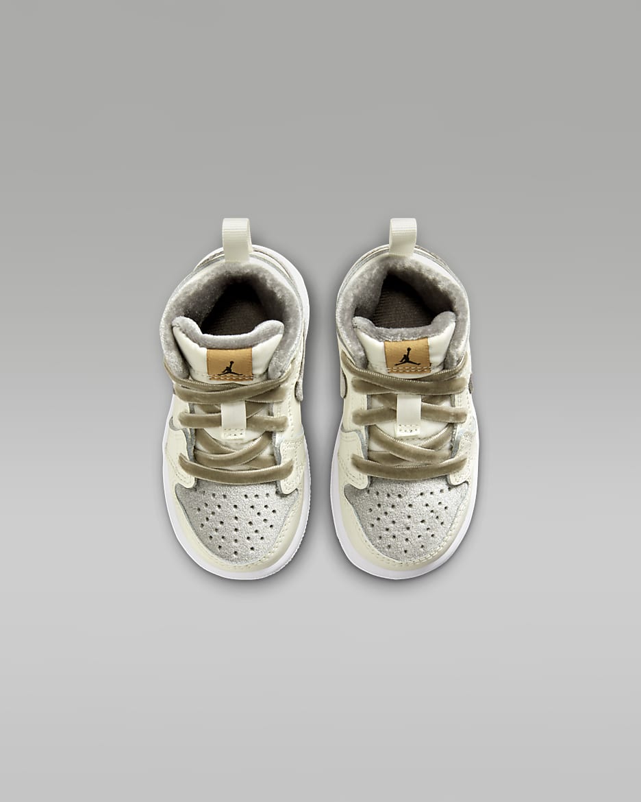 Chaussure Jordan 1 Mid SE pour bébé et tout-petit - Sail/Metallic Gold/Flat Pewter