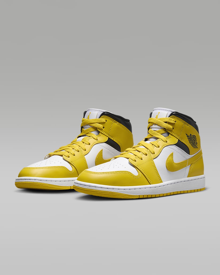 Air Jordan 1 Mid damesko - Hvit/Svart/Vivid Sulfur