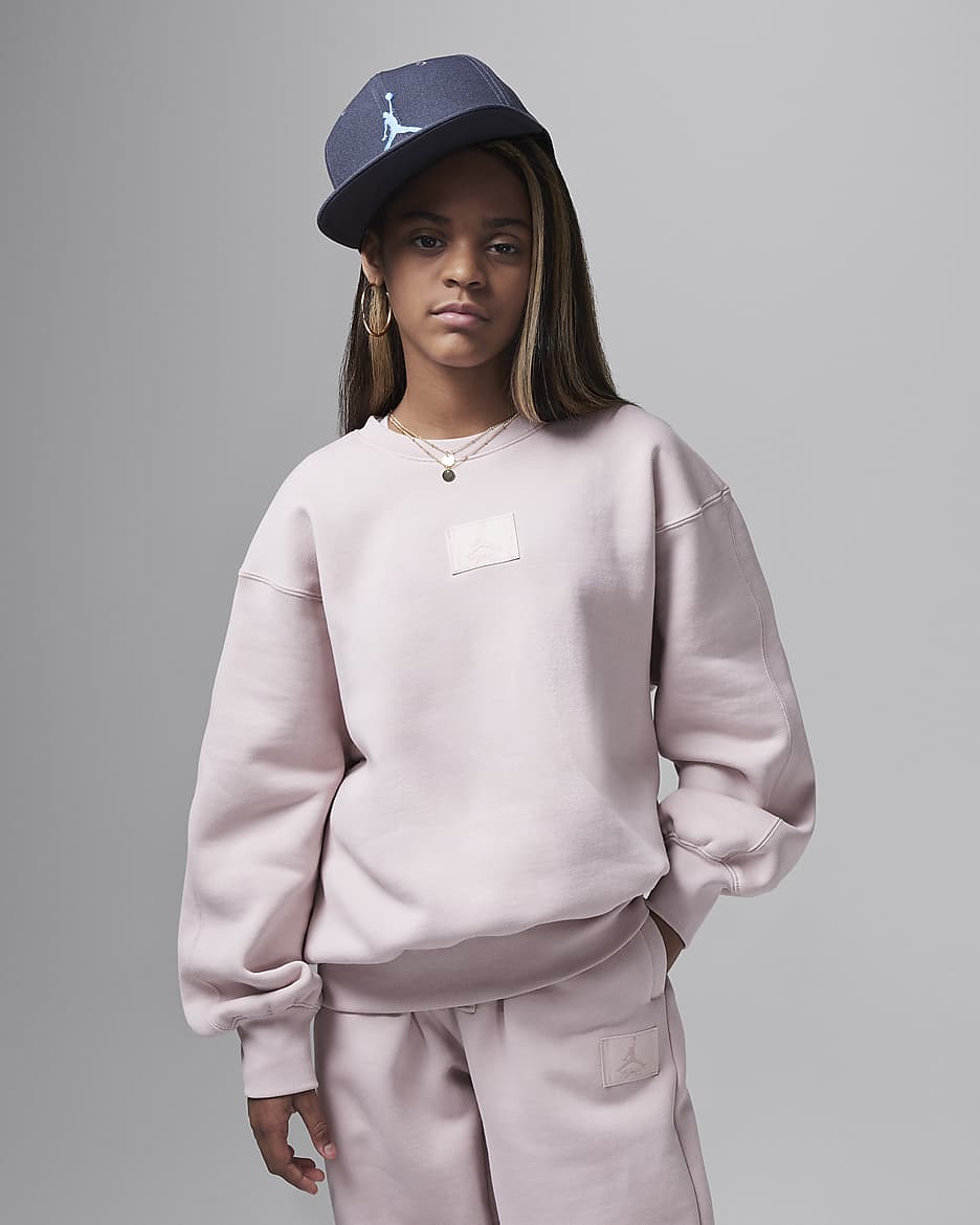Sudadera de cuello redondo oversized para niños talla grande Jordan Flight Essentials - Rosa Oxford