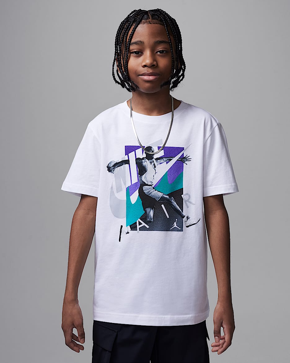 Playera Air Jordan 5 Grape Escape Jordan para niño talla grande - Blanco