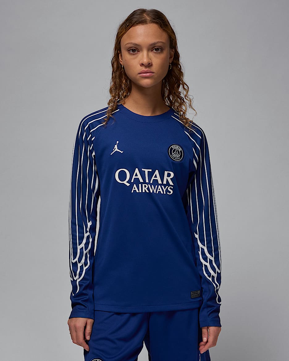 Paris Saint-Germain 2024/25 Stadium Vierde Jordan Dri-FIT replicavoetbalshirt met lange mouwen voor dames - Blue Void/Phantom/Phantom