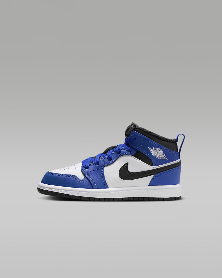 Jordan 1 Mid Younger Kids' Shoes - Game Royal/White/Black