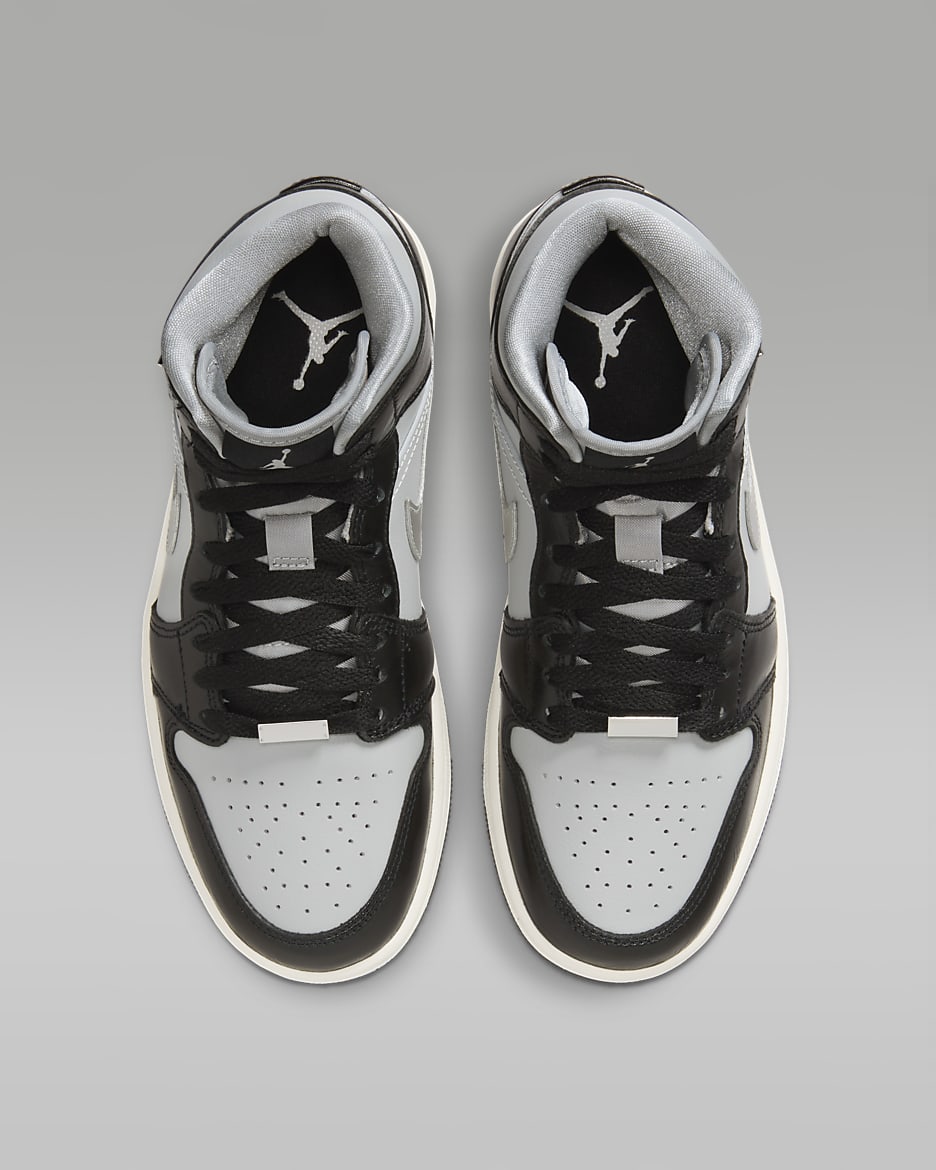 Air Jordan 1 Mid SE Women's Shoes - Black/Light Smoke Grey/Sail/Metallic Silver