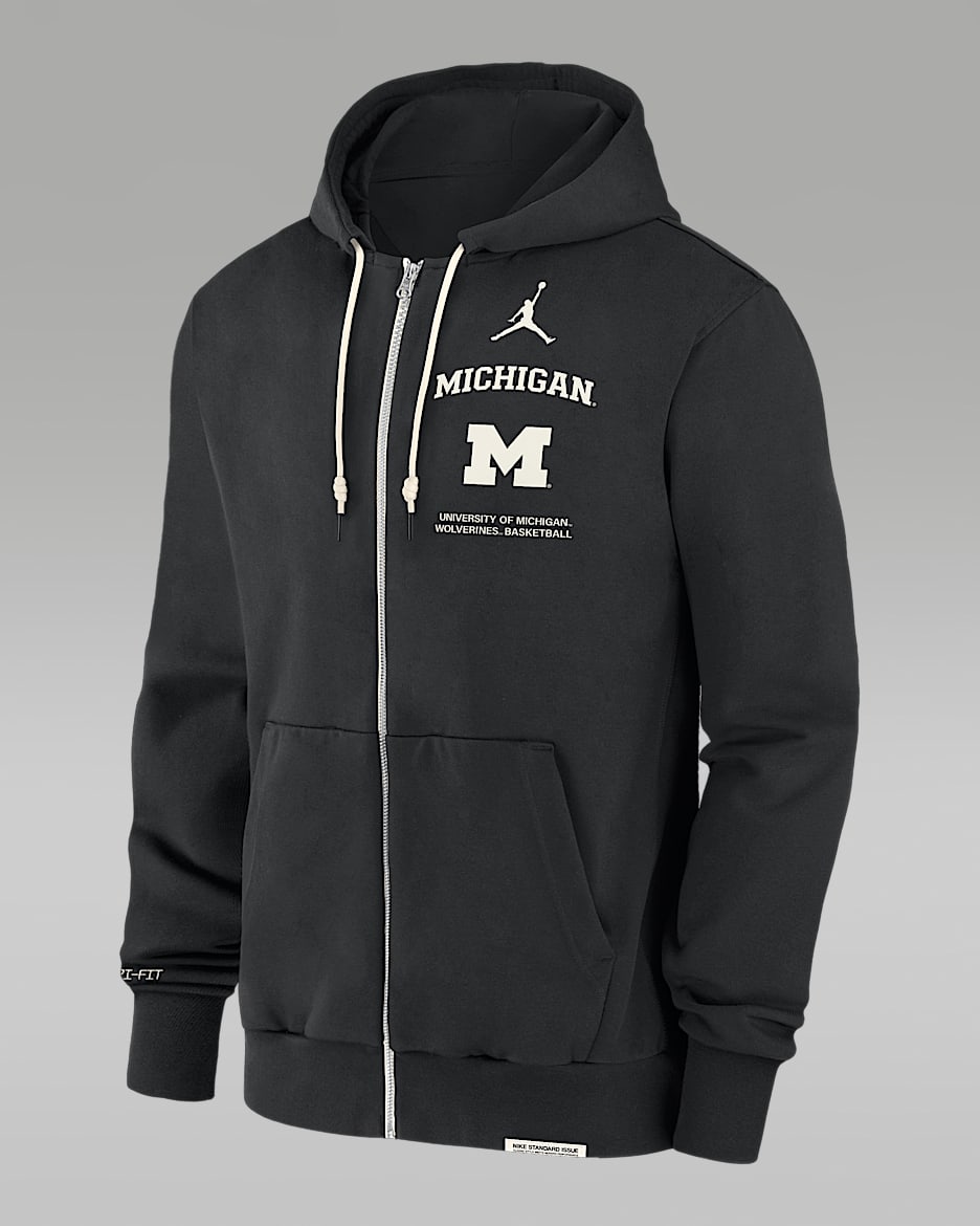 Michigan Wolverines On-Court Basketball Men’s Jordan Brand Dri-FIT College Full-Zip Hoodie - Black