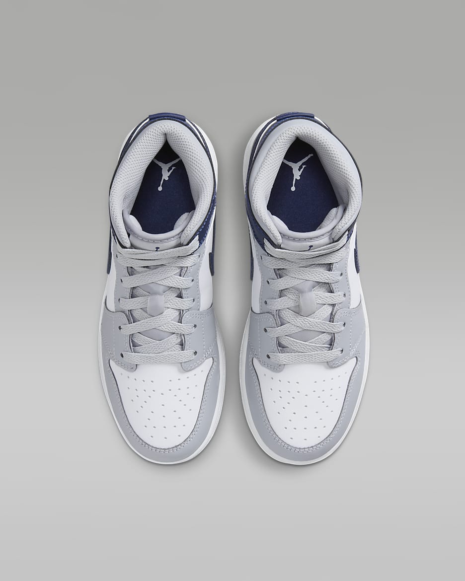 Calzado para niños grandes Air Jordan 1 Mid - Blanco/Gris lobo/Azul marino medianoche