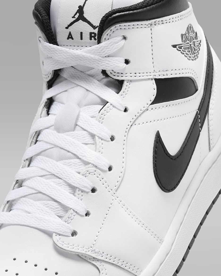 Air Jordan 1 Mid Men's Shoes - White/White/Black/Black