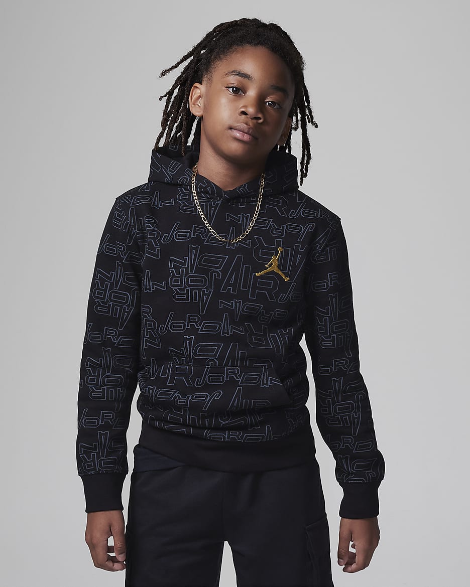 Jordan Take Flight Black and Gold Printed Pullover Big Kids Hoodie - Black