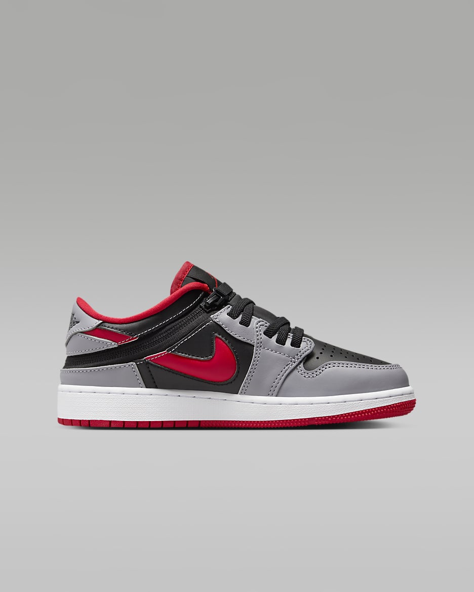 Air Jordan 1 Low FlyEase kinderschoenen - Zwart/Cement Grey/Wit/Fire Red