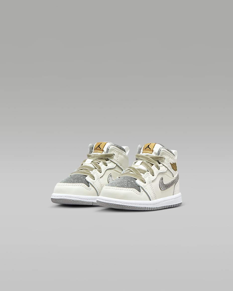 Chaussure Jordan 1 Mid SE pour bébé et tout-petit - Sail/Metallic Gold/Flat Pewter