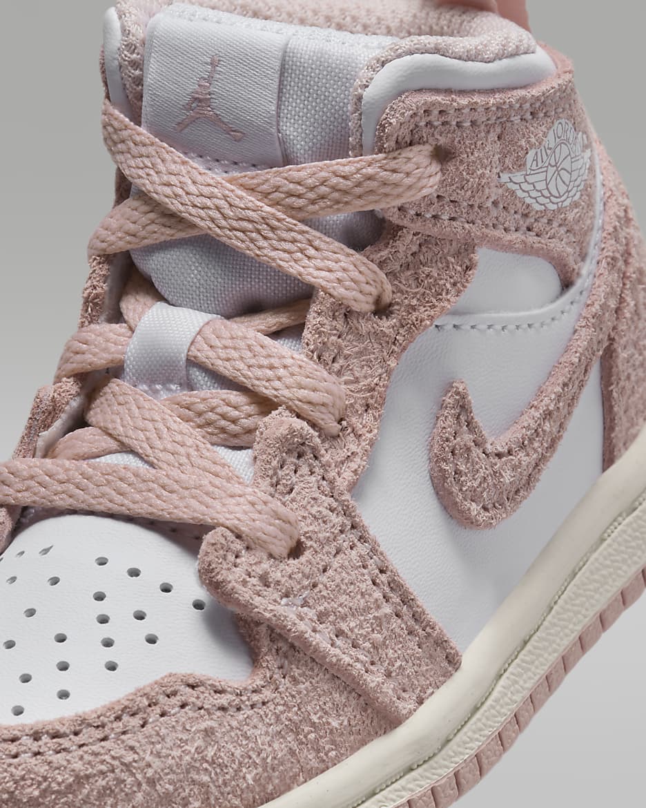 Chaussure Jordan 1 Mid SE pour bébé et tout-petit - Blanc/Sail/Legend Pink