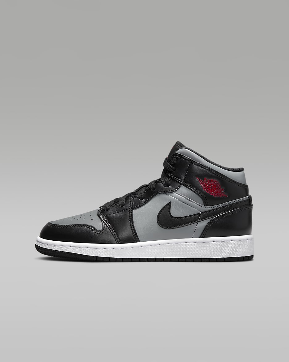 Calzado para niños talla grande Jordan 1 Mid - Negro/Gris partícula/Blanco/Rojo gimnasio