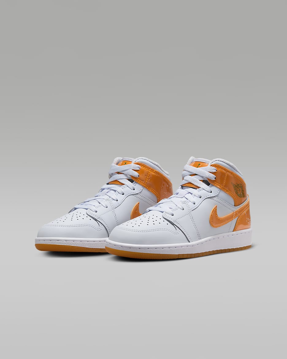 Calzado para niños grandes Air Jordan 1 Mid SE - Gris fútbol/Verde pino/Blanco/Piel de naranja