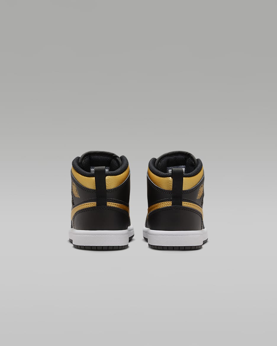 Jordan 1 Mid Younger Kids' Shoes - Black/White/Metallic Gold