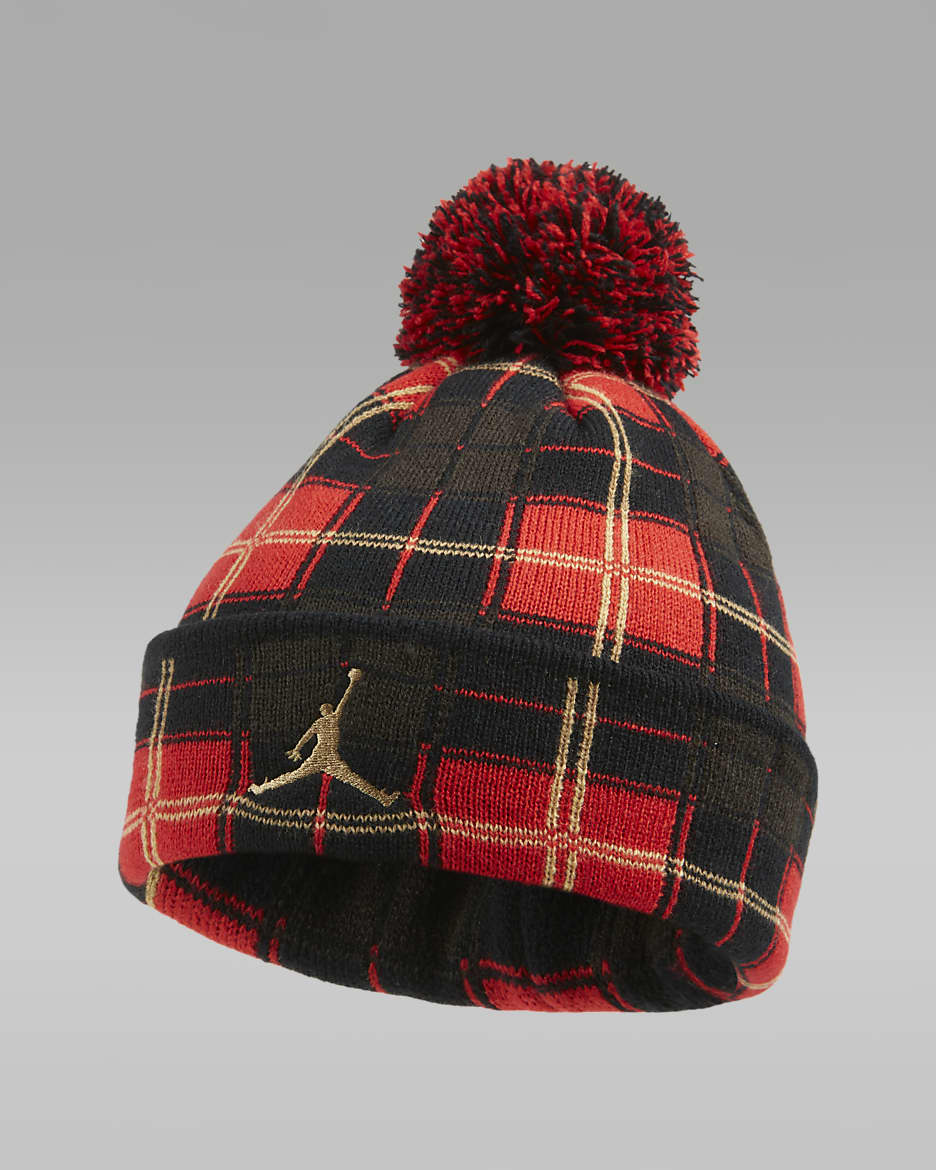 Jordan Plaid Pom Beanie Big Kids' Hat - Black