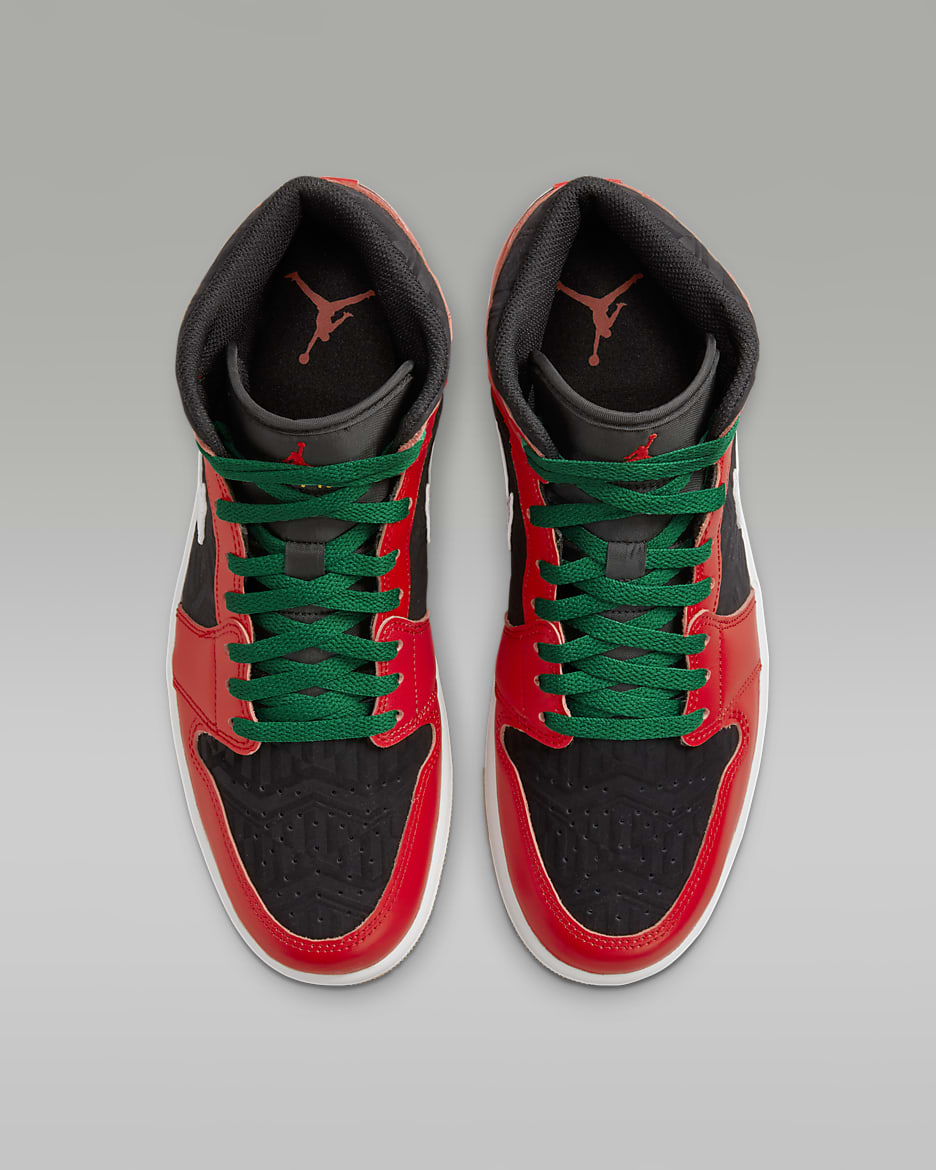 Air Jordan 1 Mid SE Men's Shoes - Black/White/Malachite/Fire Red