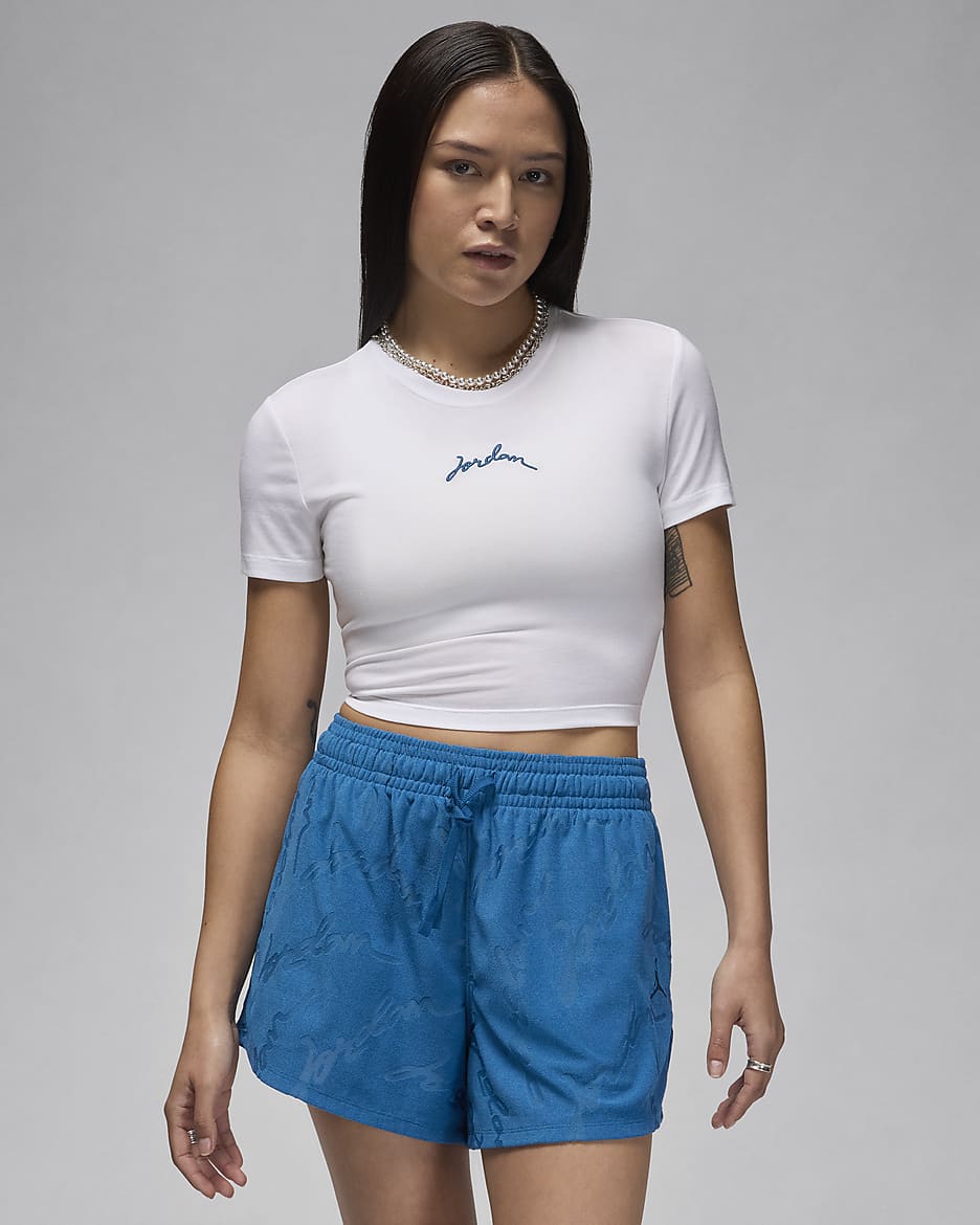 Jordan Women's Slim Cropped T-Shirt - White/Industrial Blue